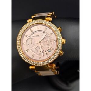 Michael Kors MK-5896 Parker Rose Gold Tone Blush Acetate Watch 051/012